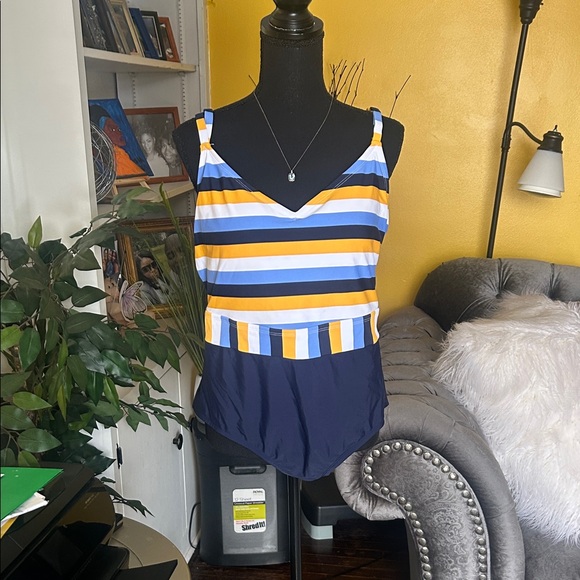 Kona Sol Blue and Yellow Striped One Piece - Picture 4 of 9